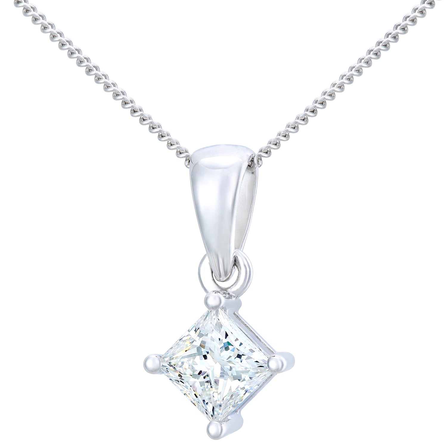 Platinum  Princess 3/4ct Diamond Solitaire Pendant Necklace 18" - PP0AXL4838PTJSI
