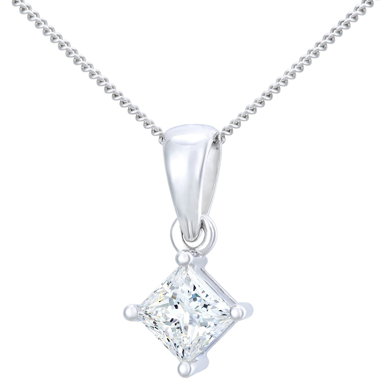 Platinum  Princess 3/4ct Diamond Solitaire Pendant Necklace 18" - PP0AXL4838PTJSI