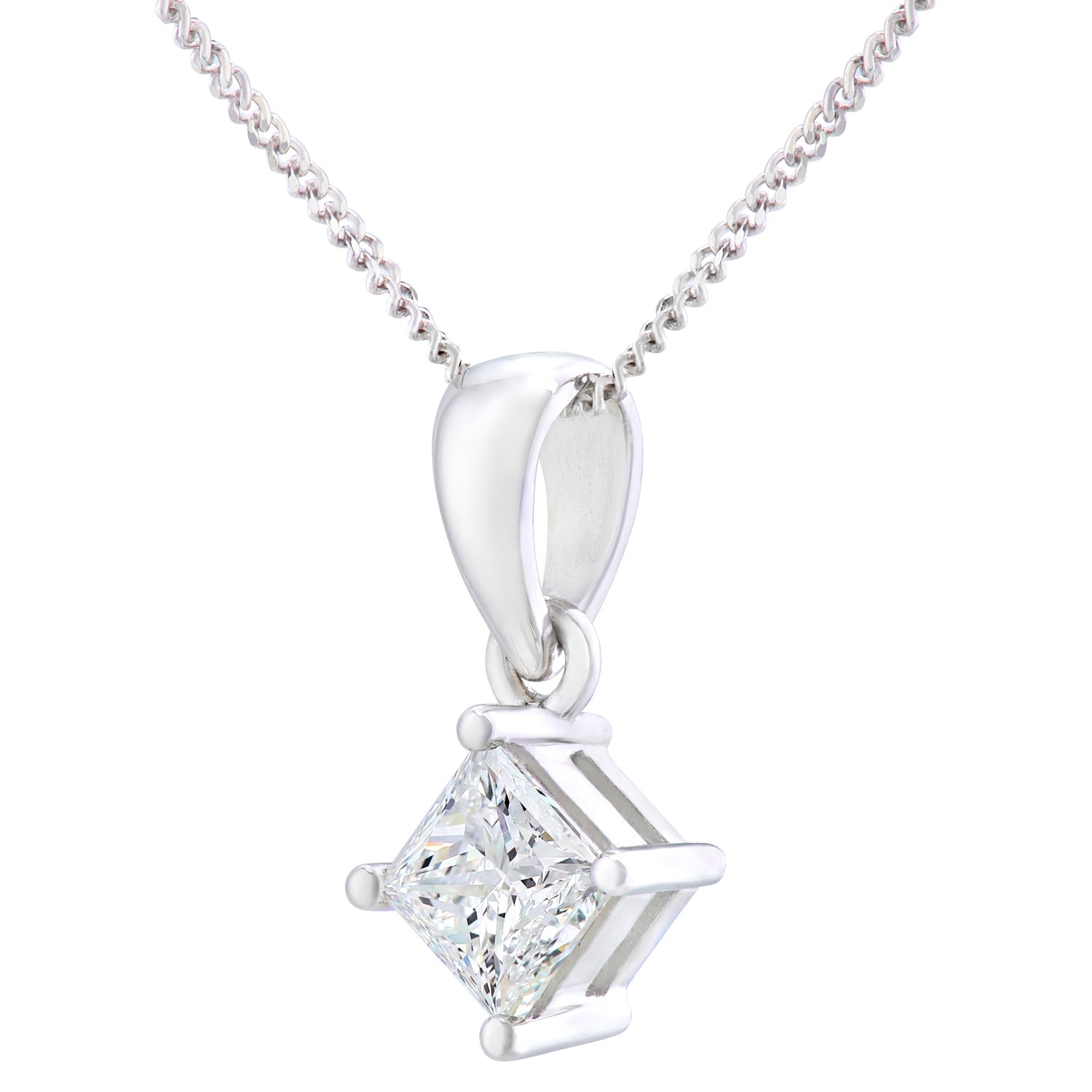 18ct White Gold  Princess 3/4ct Diamond Solitaire Necklace 18" - PP0AXL4838W18JPK