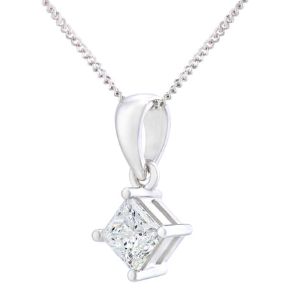 18ct White Gold  Princess 3/4ct Diamond Solitaire Necklace 18" - PP0AXL4838W18JSI