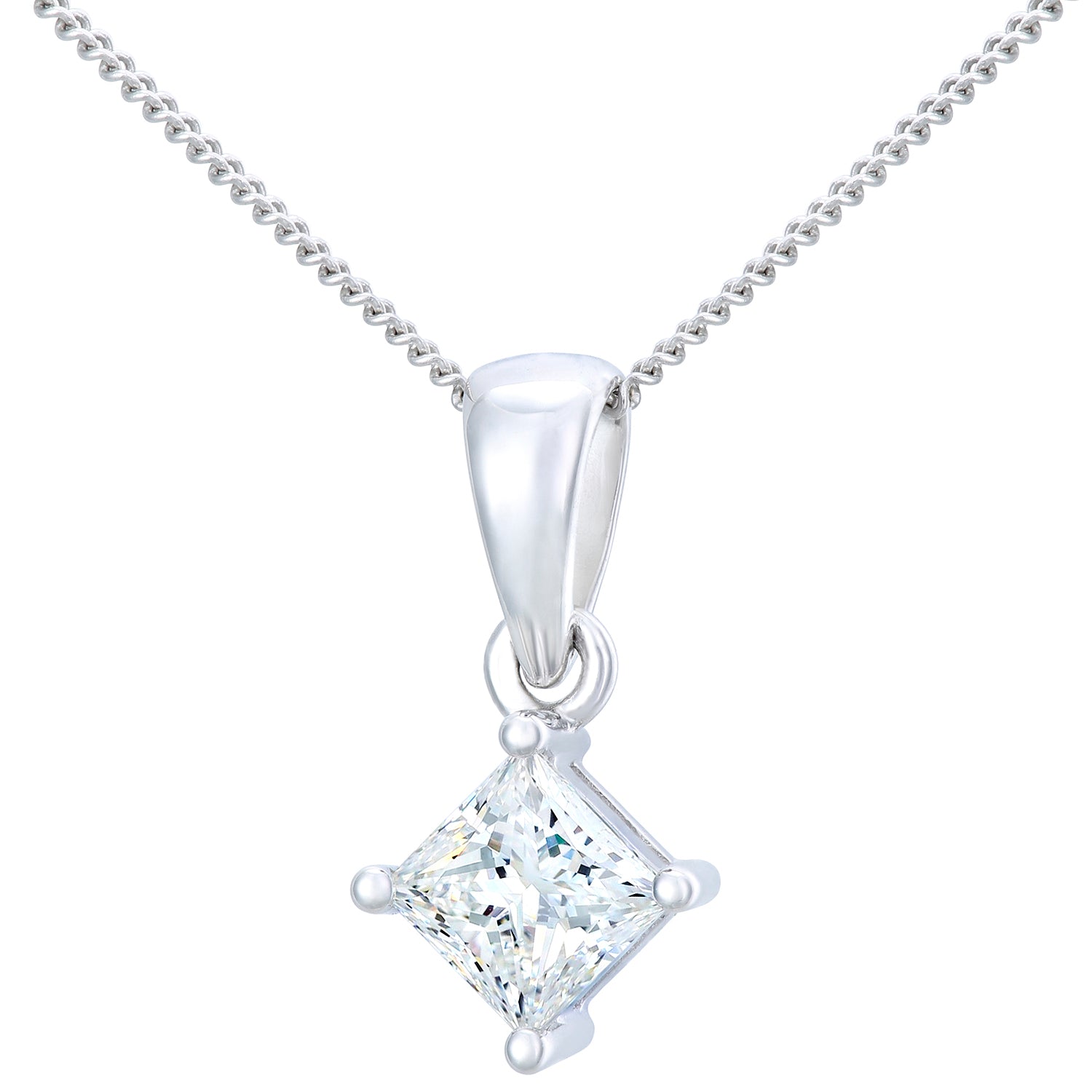 18ct White Gold  Princess 3/4ct Diamond Solitaire Necklace 18" - PP0AXL4838W18JSI