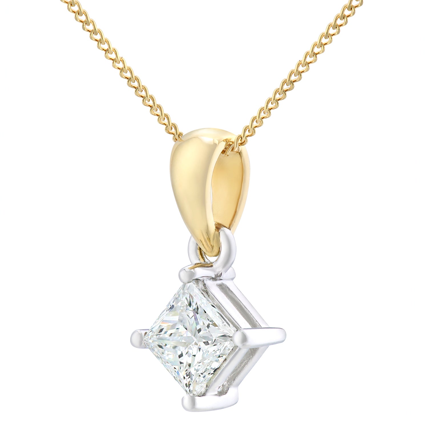 18ct Gold  Princess 3/4ct Diamond Solitaire Pendant Necklace 18" - PP0AXL4838Y18JPK