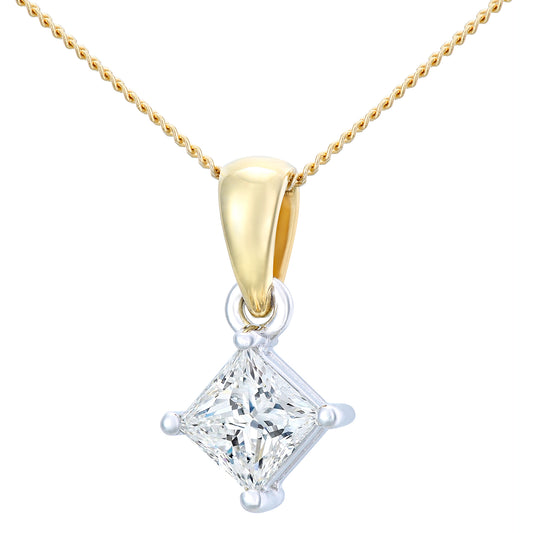 18ct Gold  Princess 3/4ct Diamond Solitaire Pendant Necklace 18" - PP0AXL4838Y18JPK