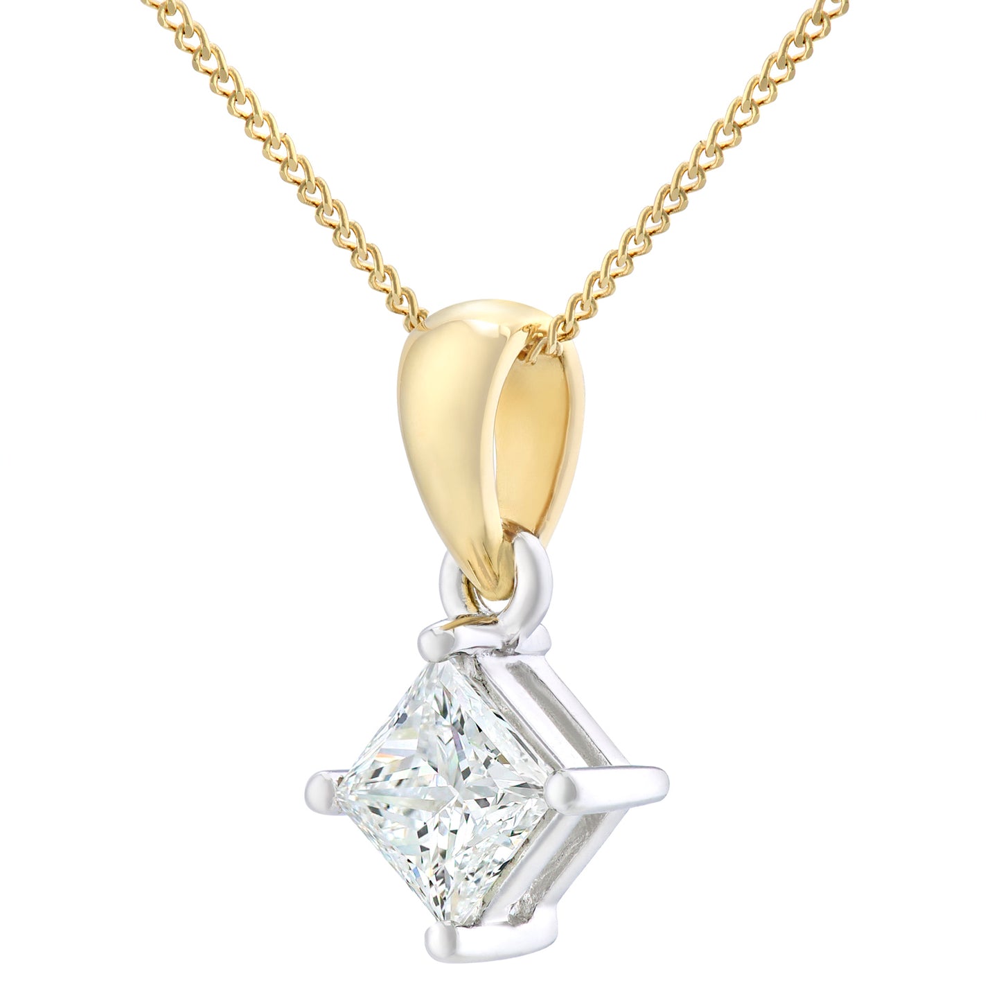 18ct Gold  Princess 3/4ct Diamond Solitaire Pendant Necklace 18" - PP0AXL4838Y18JSI