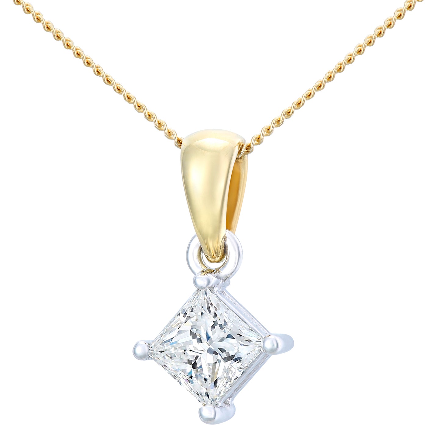 18ct Gold  Princess 3/4ct Diamond Solitaire Pendant Necklace 18" - PP0AXL4838Y18JSI