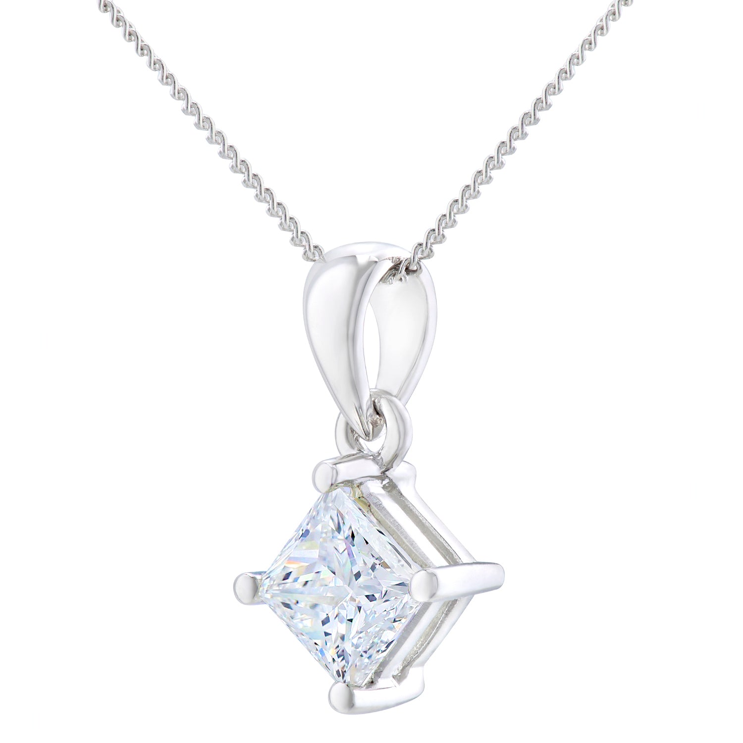 18ct White Gold  Princess 1ct Diamond Solitaire Necklace 18" - PP0AXL4839W18JPK