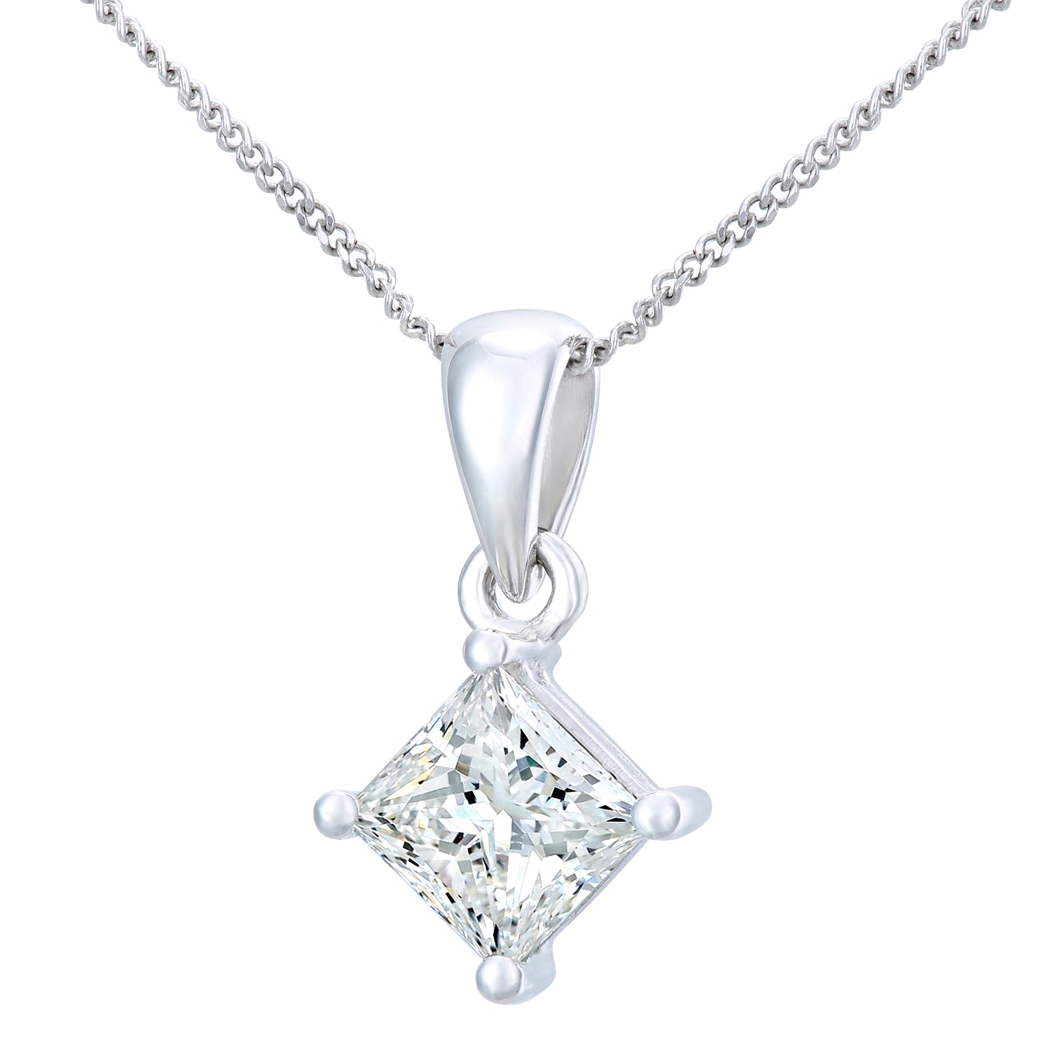 18ct White Gold  Princess 1ct Diamond Solitaire Necklace 18" - PP0AXL4839W18JPK