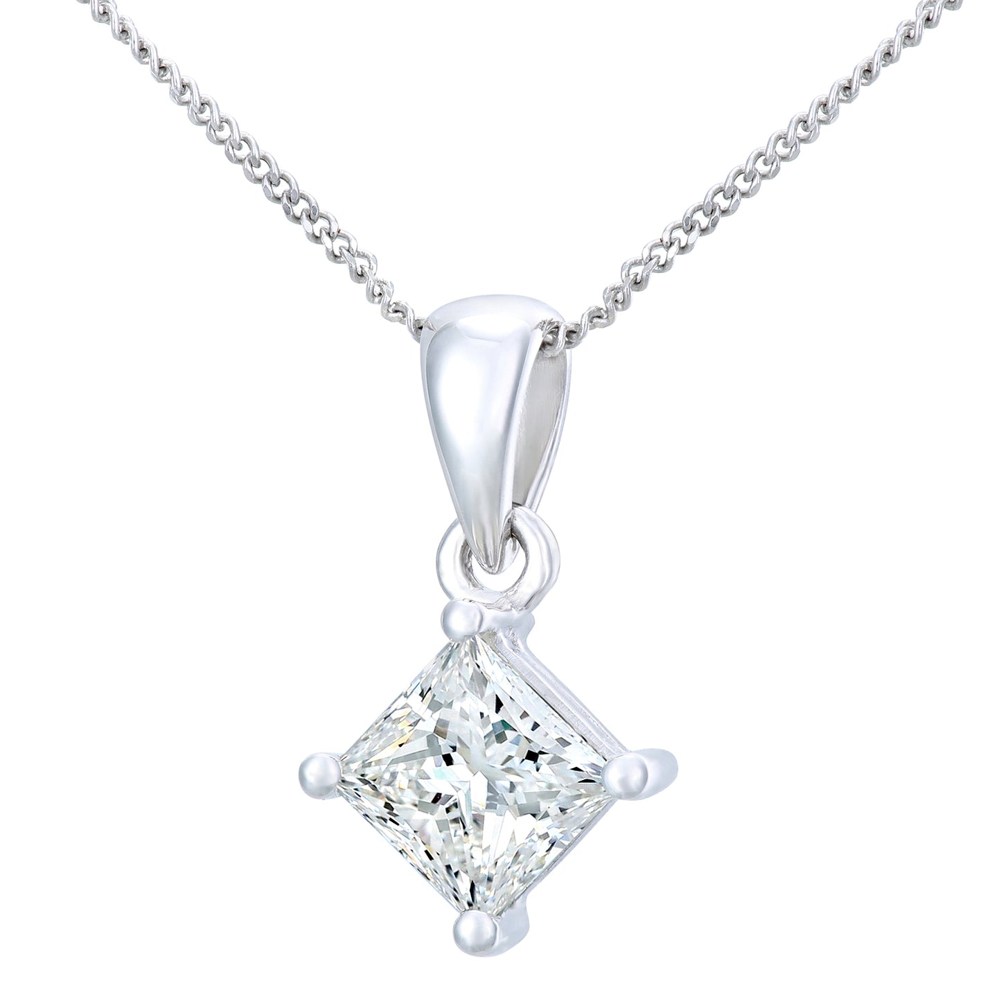 18ct White Gold  Princess 1ct Diamond Solitaire Necklace 18" - PP0AXL4839W18JSI
