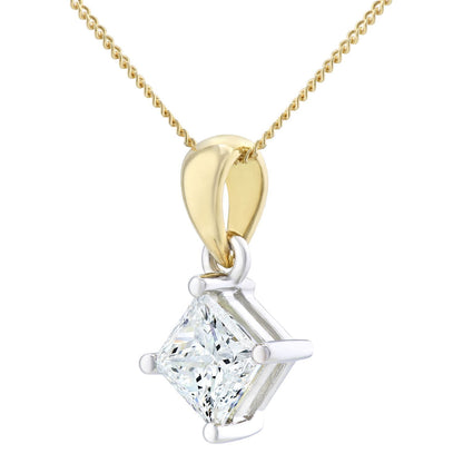 18ct Gold  Princess 1ct Diamond Solitaire Pendant Necklace 18 inch - PP0AXL4839Y18JPK