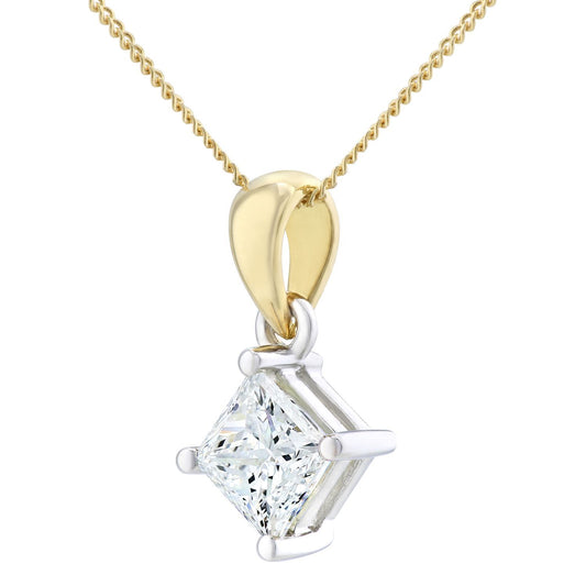 18ct Gold  Princess 1ct Diamond Solitaire Pendant Necklace 18 inch - PP0AXL4839Y18JPK