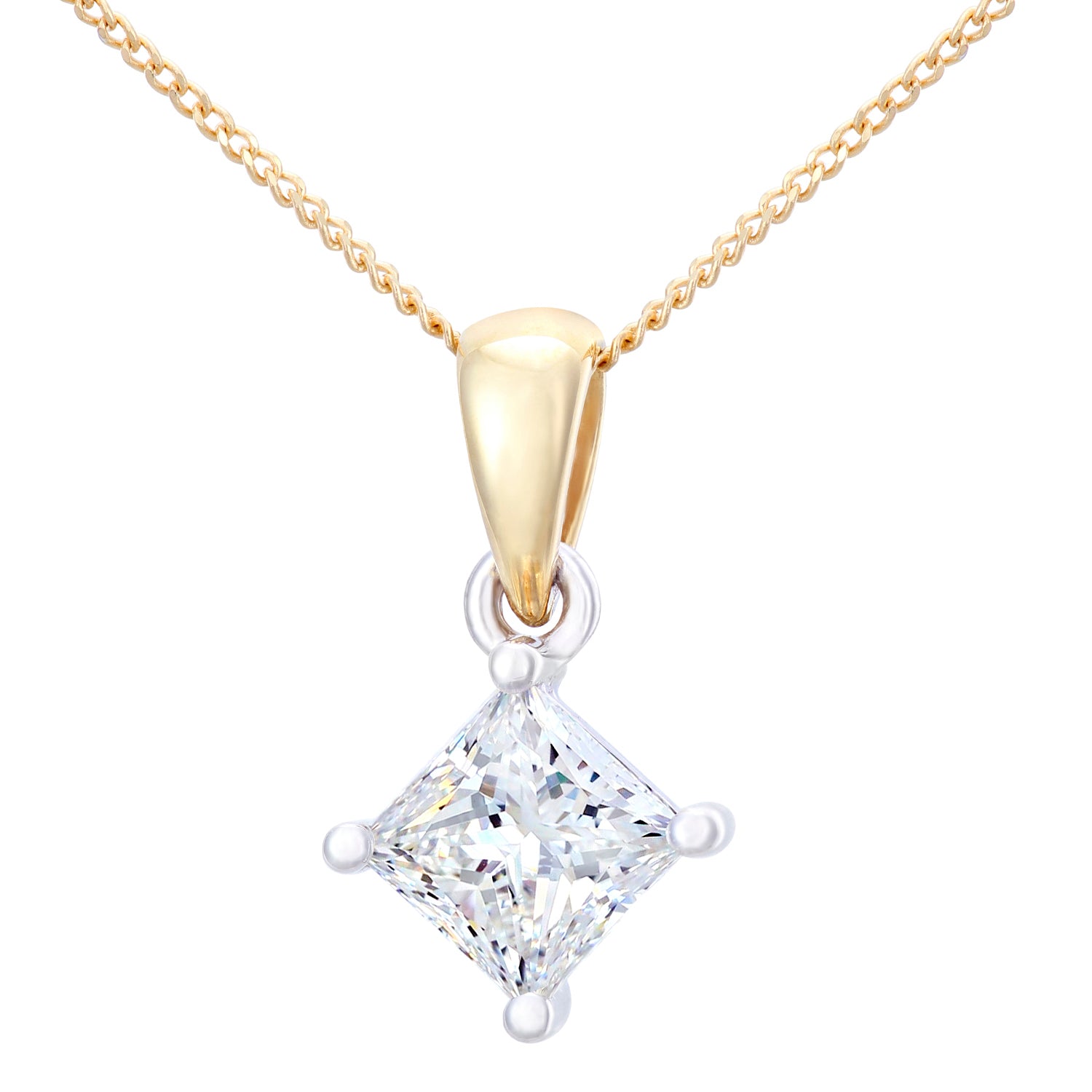 18ct Gold  Princess 1ct Diamond Solitaire Pendant Necklace 18 inch - PP0AXL4839Y18JPK