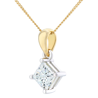 18ct Gold  Princess 1ct Diamond Solitaire Pendant Necklace 18 inch - PP0AXL4839Y18JSI