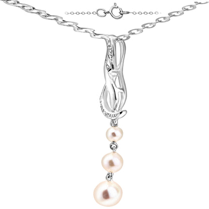 9ct White Gold  Diamond Pearl Trilogy Ampersand Necklace 18" - PP0AXL5036WPearl