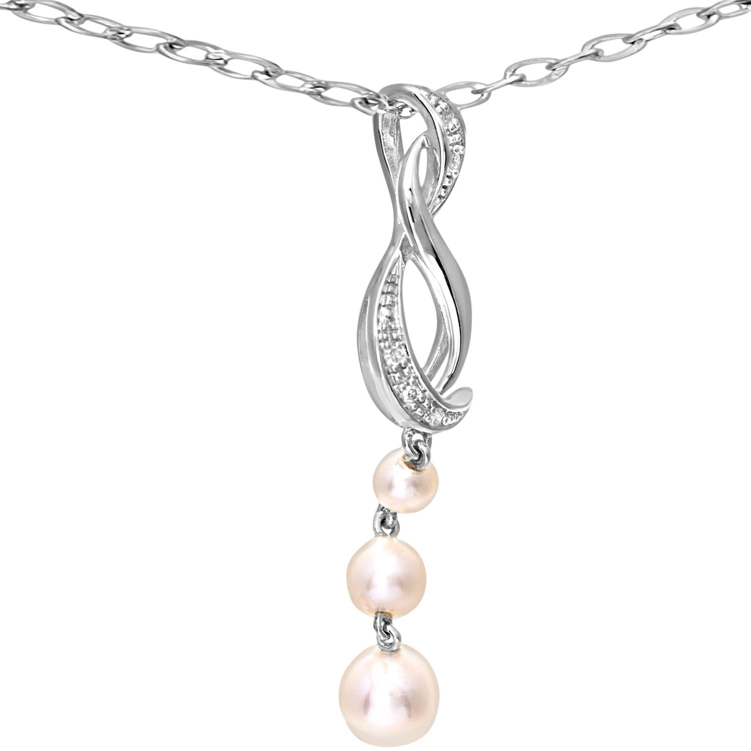 9ct White Gold  Diamond Pearl Trilogy Ampersand Necklace 18" - PP0AXL5036WPearl