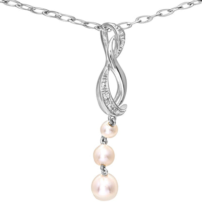 9ct White Gold  Diamond Pearl Trilogy Ampersand Necklace 18" - PP0AXL5036WPearl