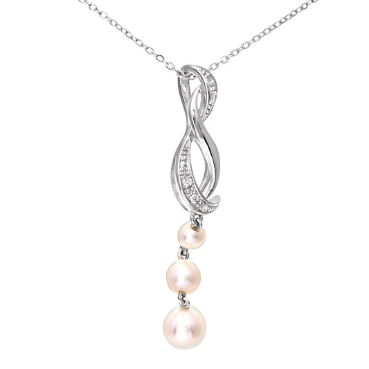 9ct White Gold  Diamond Pearl Trilogy Ampersand Necklace 18" - PP0AXL5036WPearl