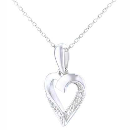 9ct White Gold  Round 1pts Diamond Heart Pendant Necklace 18 inch - PP0AXL5058W