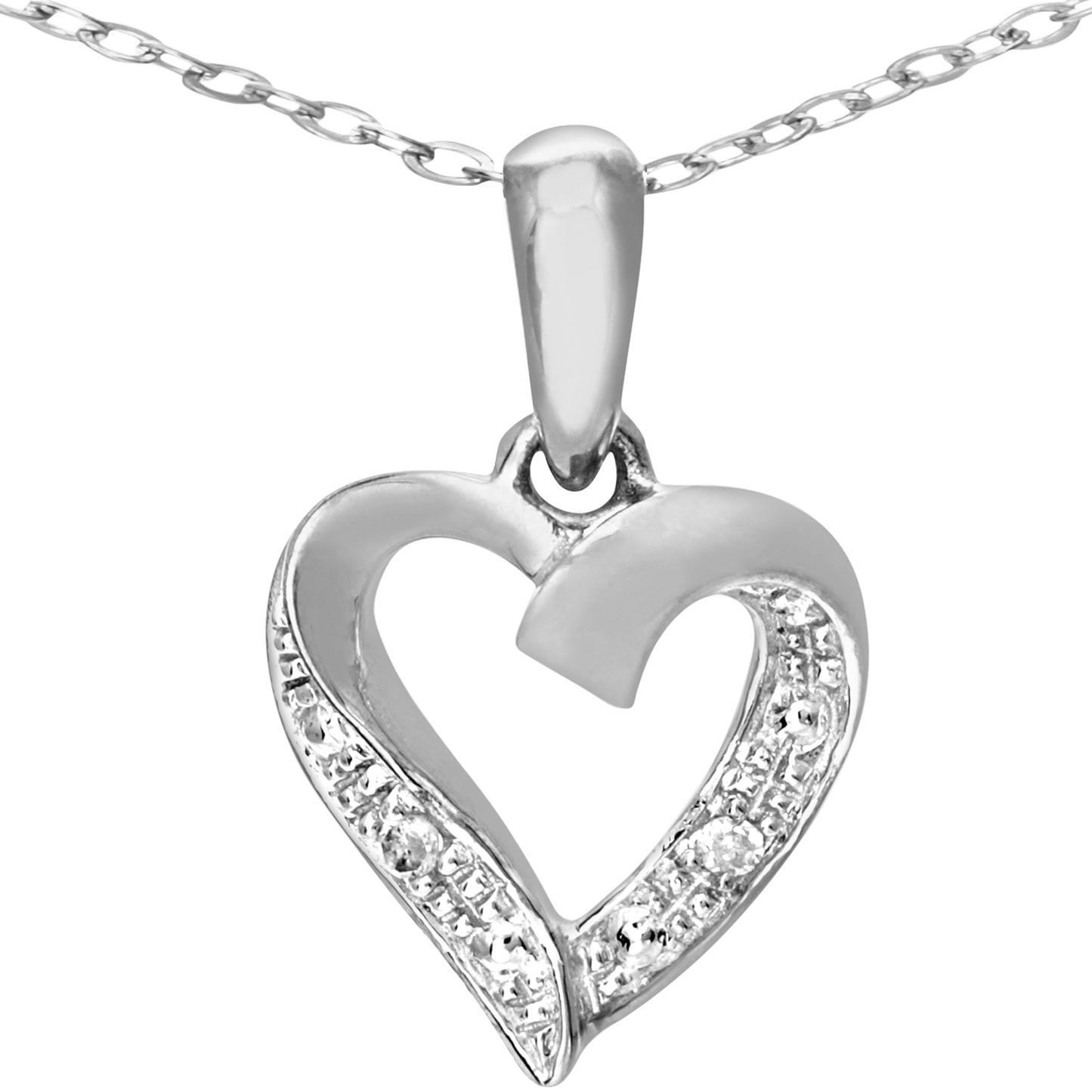 9ct White Gold  Round 1pts Diamond Heart Pendant Necklace 18 inch - PP0AXL5058W