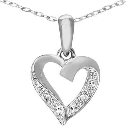 9ct White Gold  Round 1pts Diamond Heart Pendant Necklace 18 inch - PP0AXL5058W