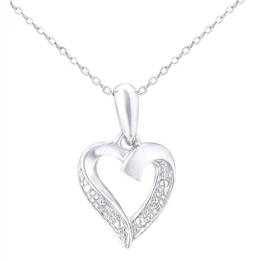 9ct White Gold  Round 1pts Diamond Heart Pendant Necklace 18 inch - PP0AXL5058W