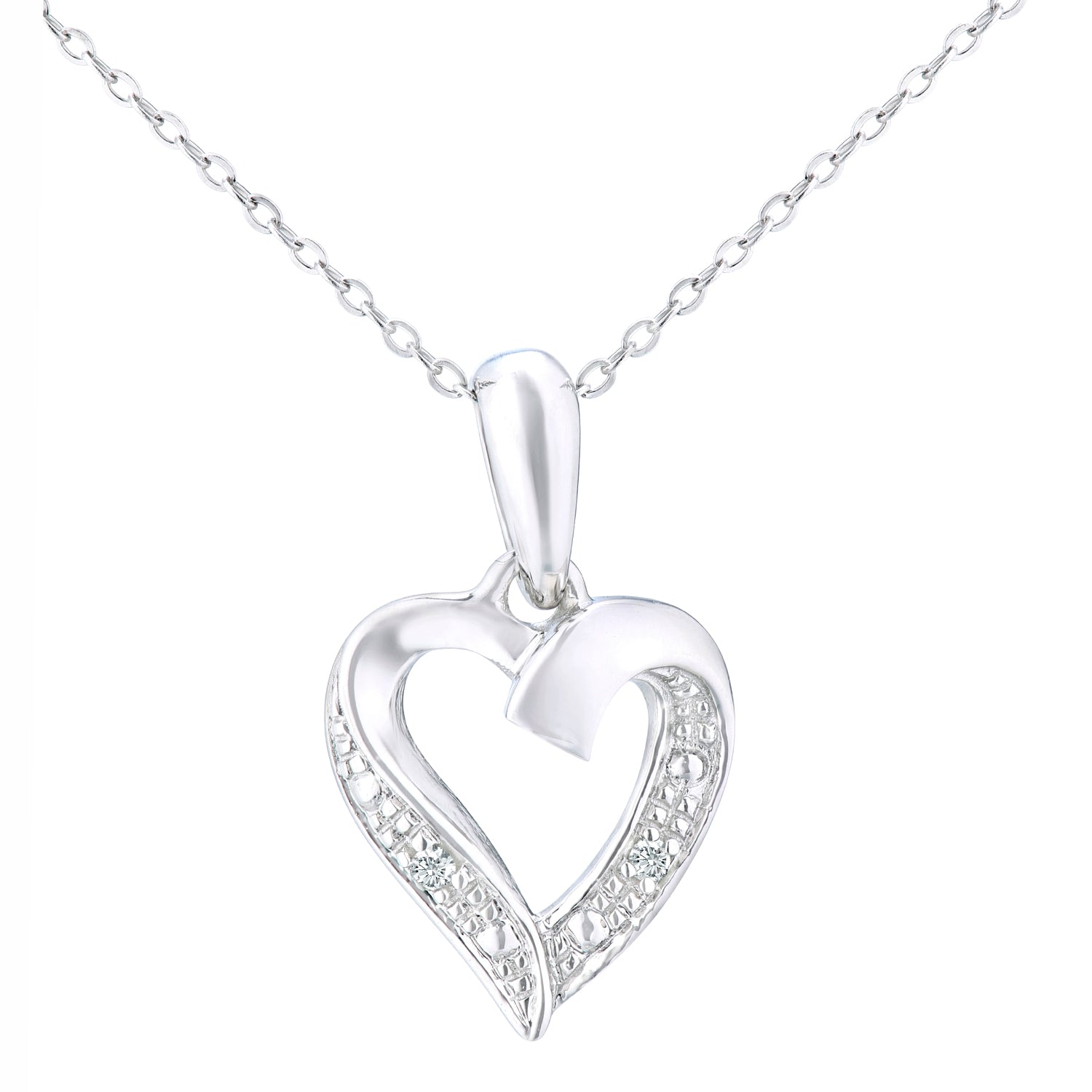 9ct White Gold  Round 1pts Diamond Heart Pendant Necklace 18 inch - PP0AXL5058W