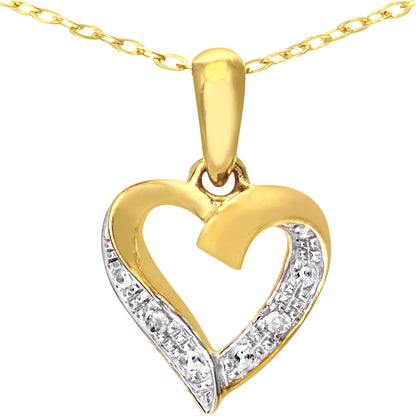 9ct Gold  Round 1pts Diamond Heart Pendant Necklace 18 inch - PP0AXL5058Y