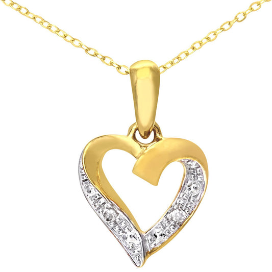 9ct Gold Round 1pts Diamond Heart Pendant Necklace 18 inch - PP0AXL5058Y
