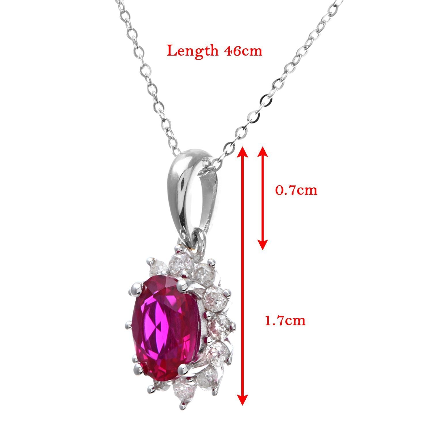 9ct White Gold  1/4ct Diamond Oval 1.1ct Ruby Cluster Necklace 18" - PP0AXL5203W-RU