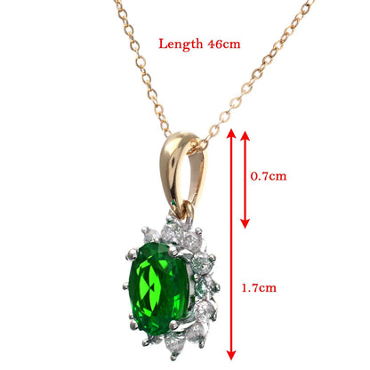 9ct Gold  1/4ct Diamond Oval 0.6ct Emerald Cluster Necklace 18" - PP0AXL5203Y-EM