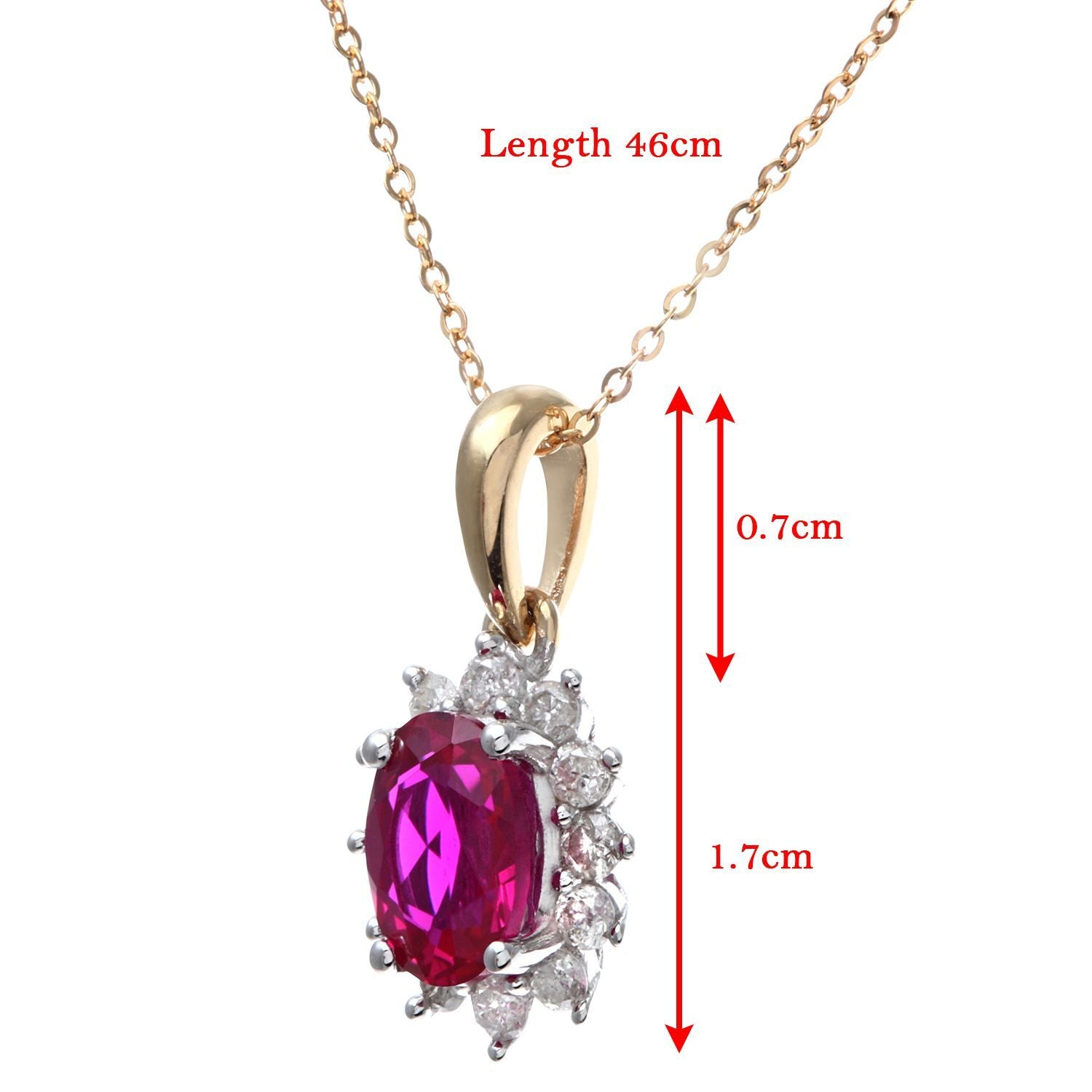9ct Gold  1/4ct Diamond Oval 1.1ct Ruby Cluster Necklace 18" - PP0AXL5203Y-RU