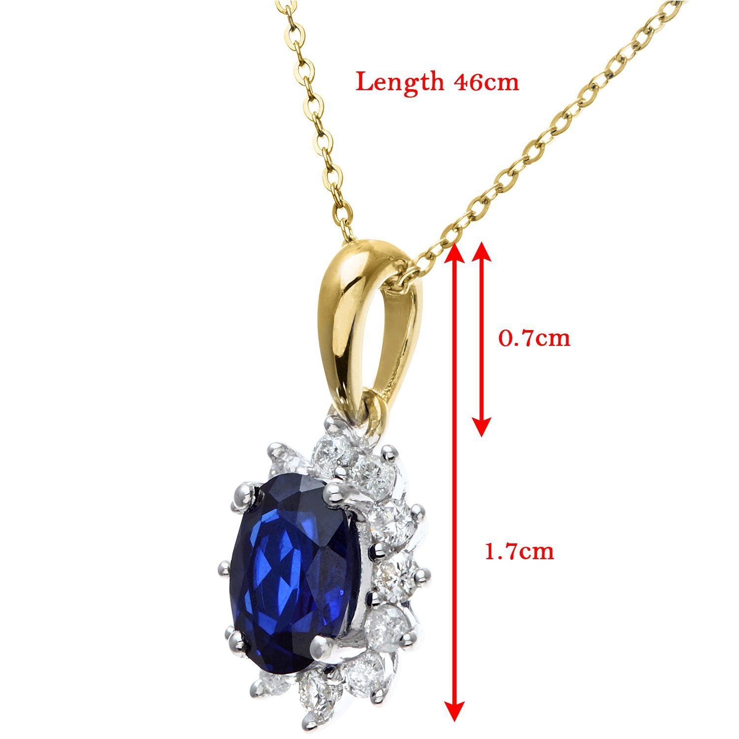 9ct Gold  1/4ct Diamond Oval 1.1ct Sapphire Cluster Necklace 18" - PP0AXL5203Y-SA