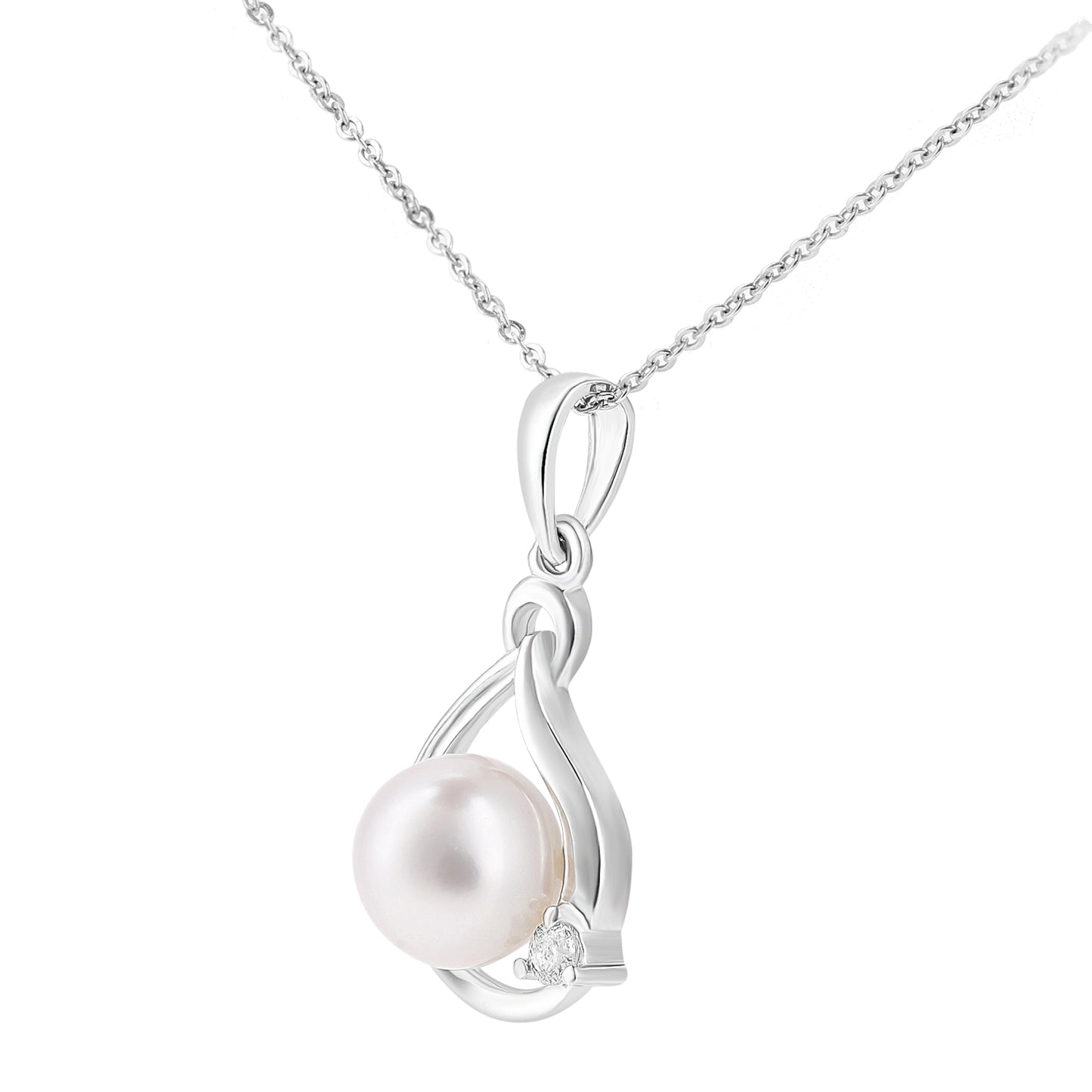 9ct White Gold  3pts Diamond Pearl 6.5mm Teardrop Necklace 18" - PP0AXL5498WPRL