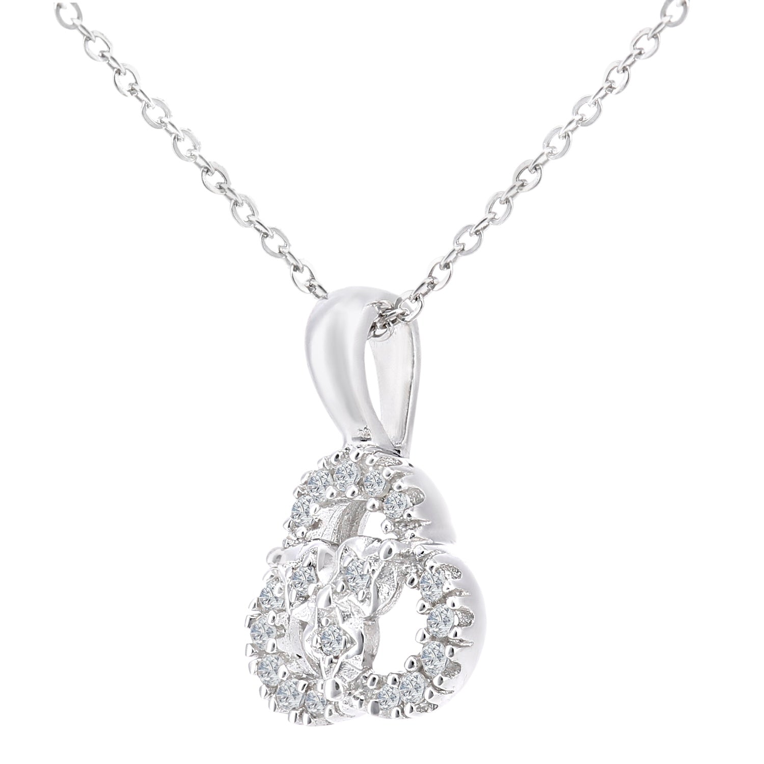 9ct White Gold  Diamond Twisted Pretzel Trilogy Rings Necklace 18" - PP0AXL5922W