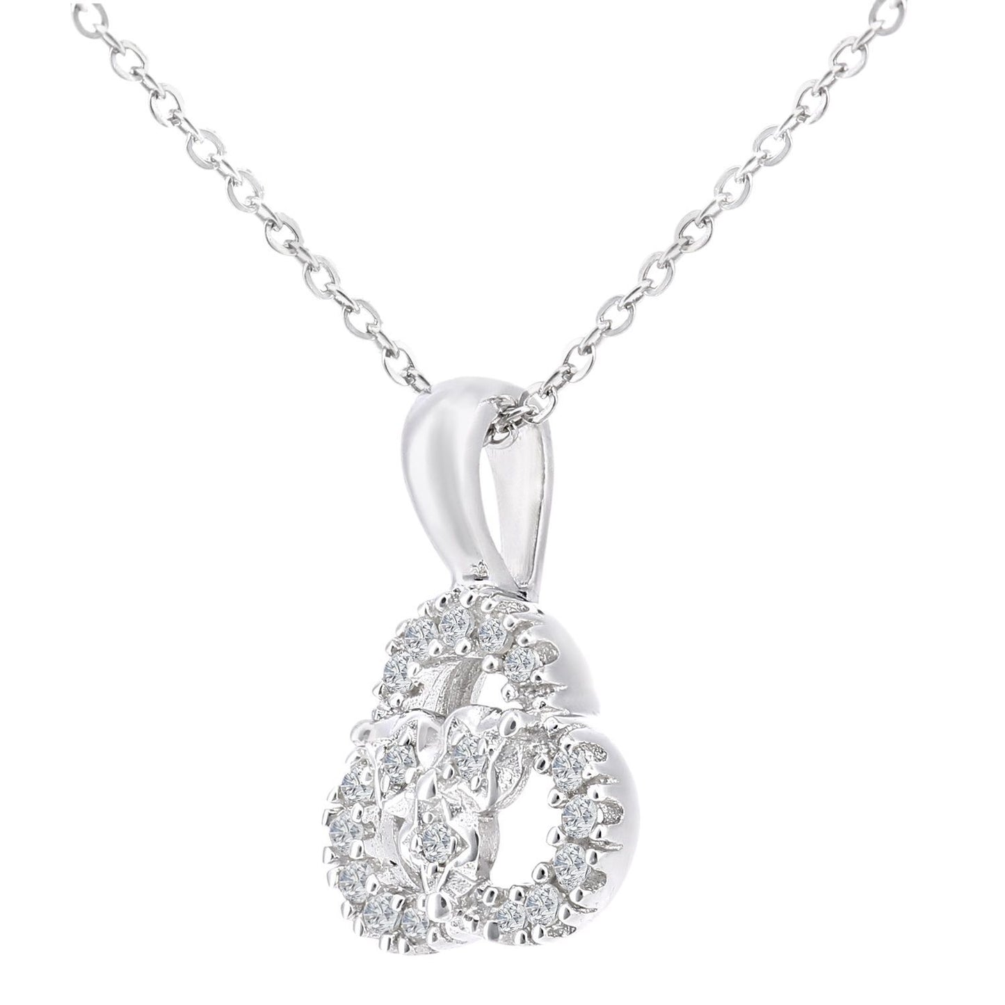 9ct White Gold  Diamond Twisted Pretzel Trilogy Rings Necklace 18" - PP0AXL5922W