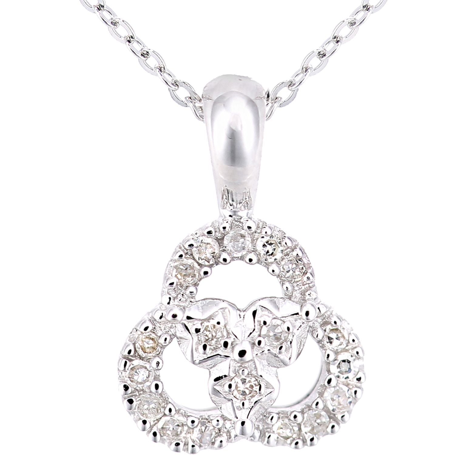 9ct White Gold  Diamond Twisted Pretzel Trilogy Rings Necklace 18" - PP0AXL5922W