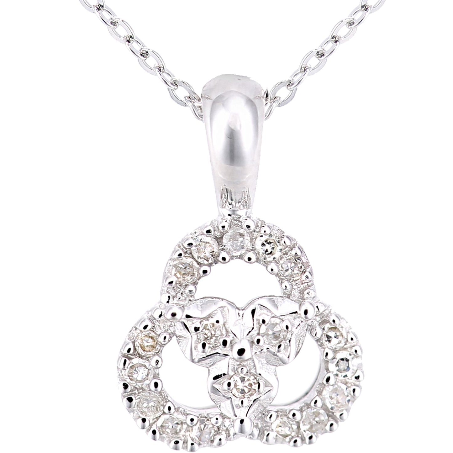9ct White Gold  Diamond Twisted Pretzel Trilogy Rings Necklace 18" - PP0AXL5922W