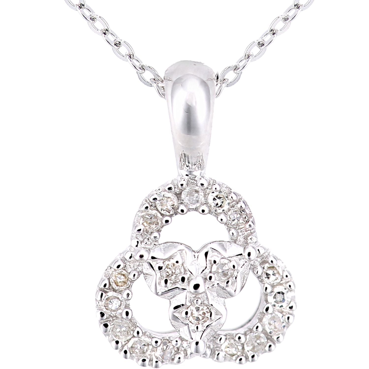 9ct White Gold  Diamond Twisted Pretzel Trilogy Rings Necklace 18" - PP0AXL5922W
