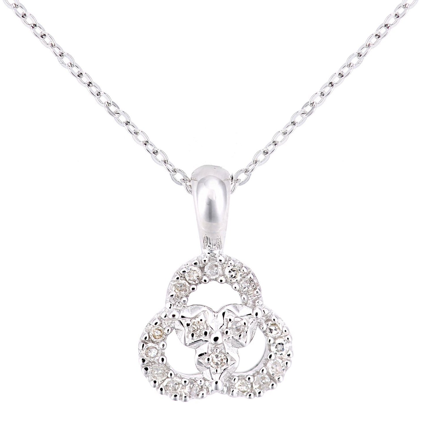 9ct White Gold  Diamond Twisted Pretzel Trilogy Rings Necklace 18" - PP0AXL5922W