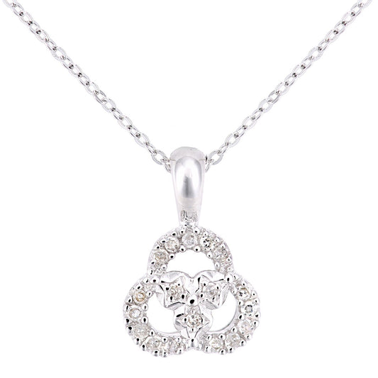 9ct White Gold  Diamond Twisted Pretzel Trilogy Rings Necklace 18" - PP0AXL5922W