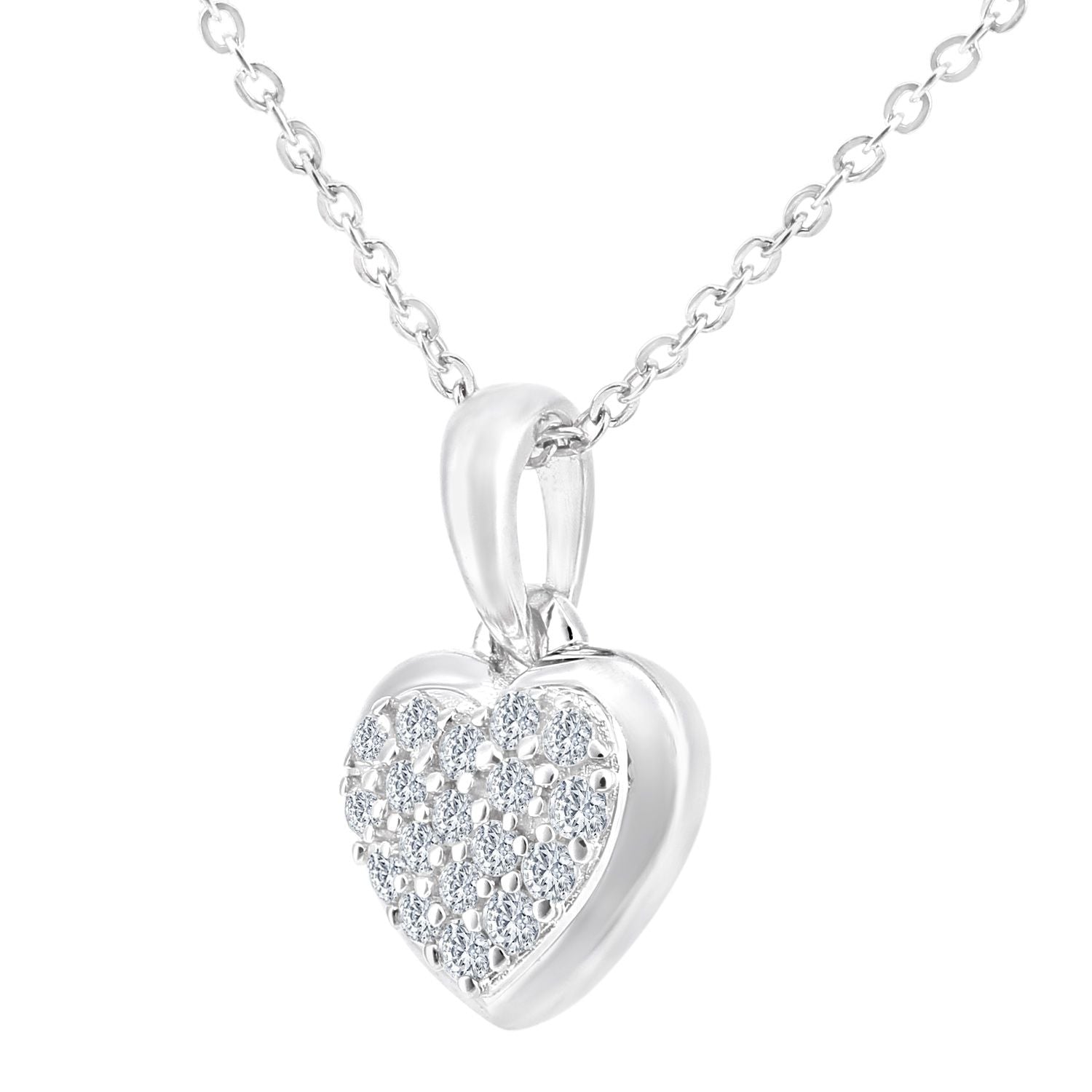 9ct White Gold  Round 10pts Diamond Heart Pendant Necklace 18 inch - PP0AXL5923W