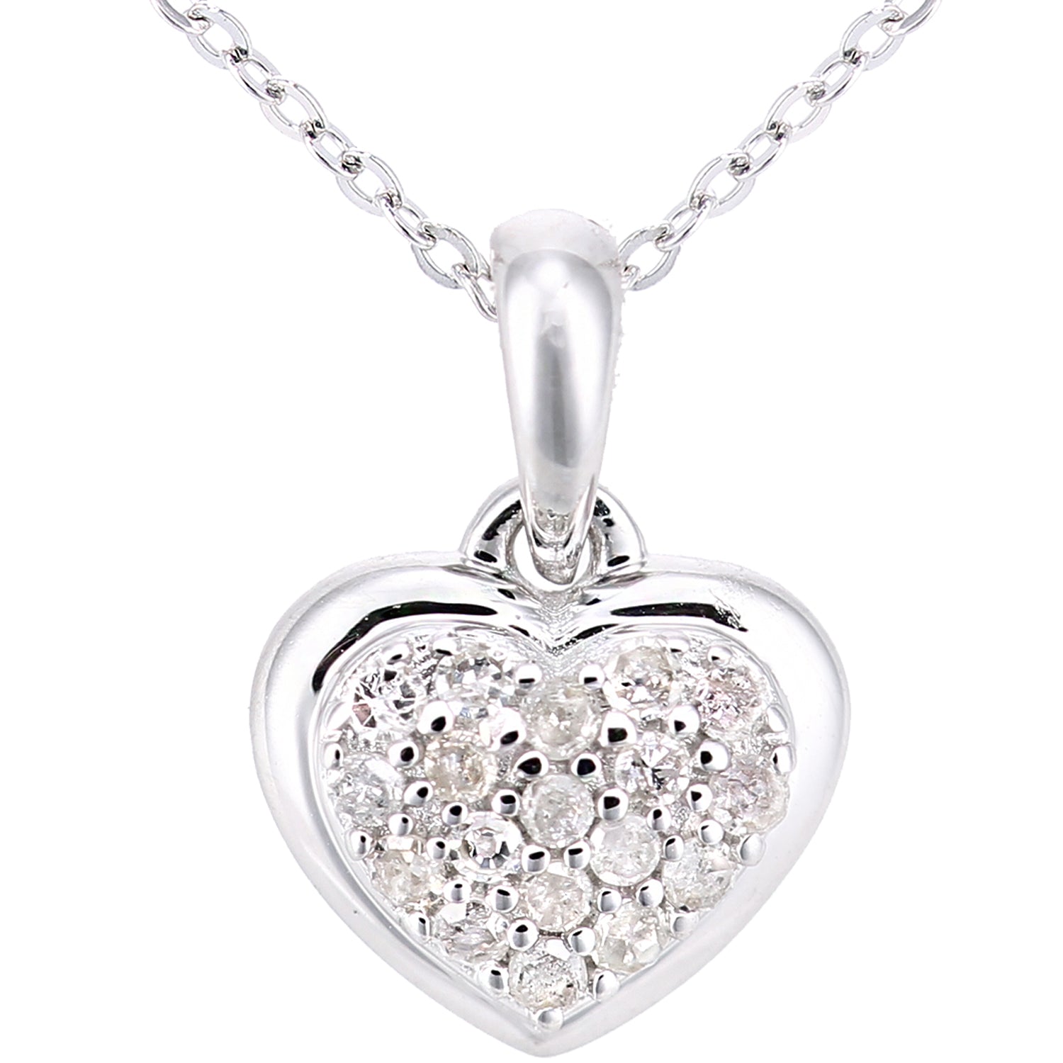 9ct White Gold  Round 10pts Diamond Heart Pendant Necklace 18 inch - PP0AXL5923W