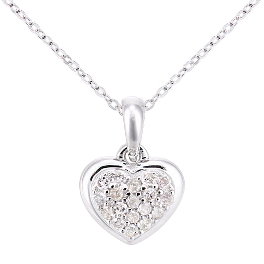 9ct White Gold  Round 10pts Diamond Heart Pendant Necklace 18 inch - PP0AXL5923W