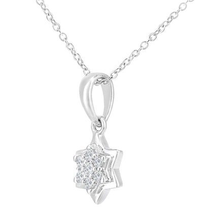 9ct White Gold  7pts Diamond Halo Star Pendant Necklace 18 inch - PP0AXL5925W