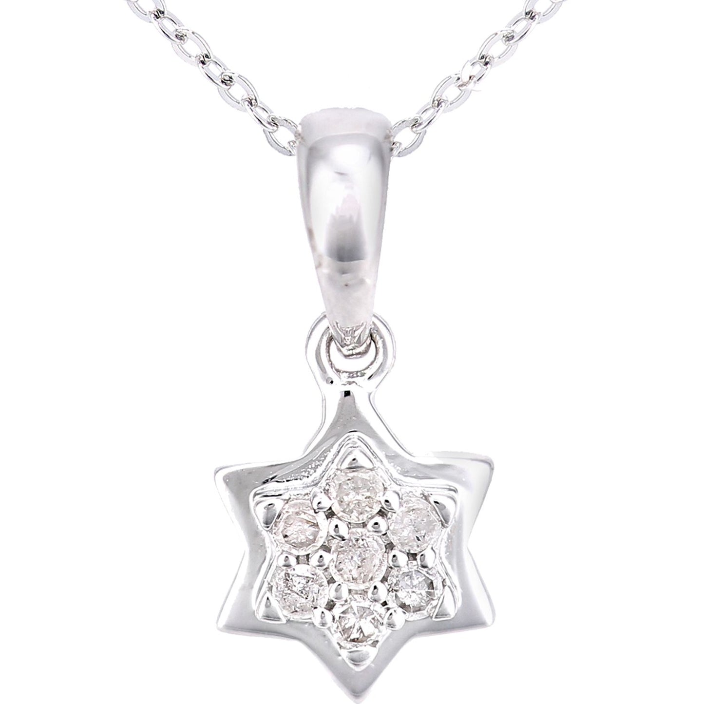 9ct White Gold  7pts Diamond Halo Star Pendant Necklace 18 inch - PP0AXL5925W
