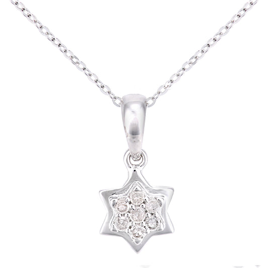 9ct White Gold  7pts Diamond Halo Star Pendant Necklace 18 inch - PP0AXL5925W