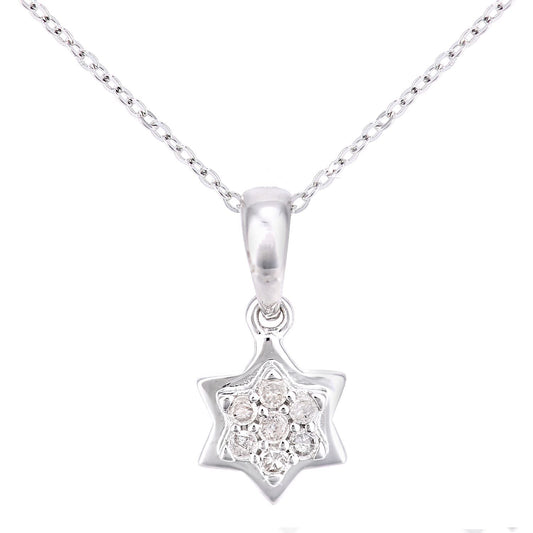 9ct White Gold 7pts Diamond Halo Star Pendant Necklace 18 inch - PP0AXL5925W
