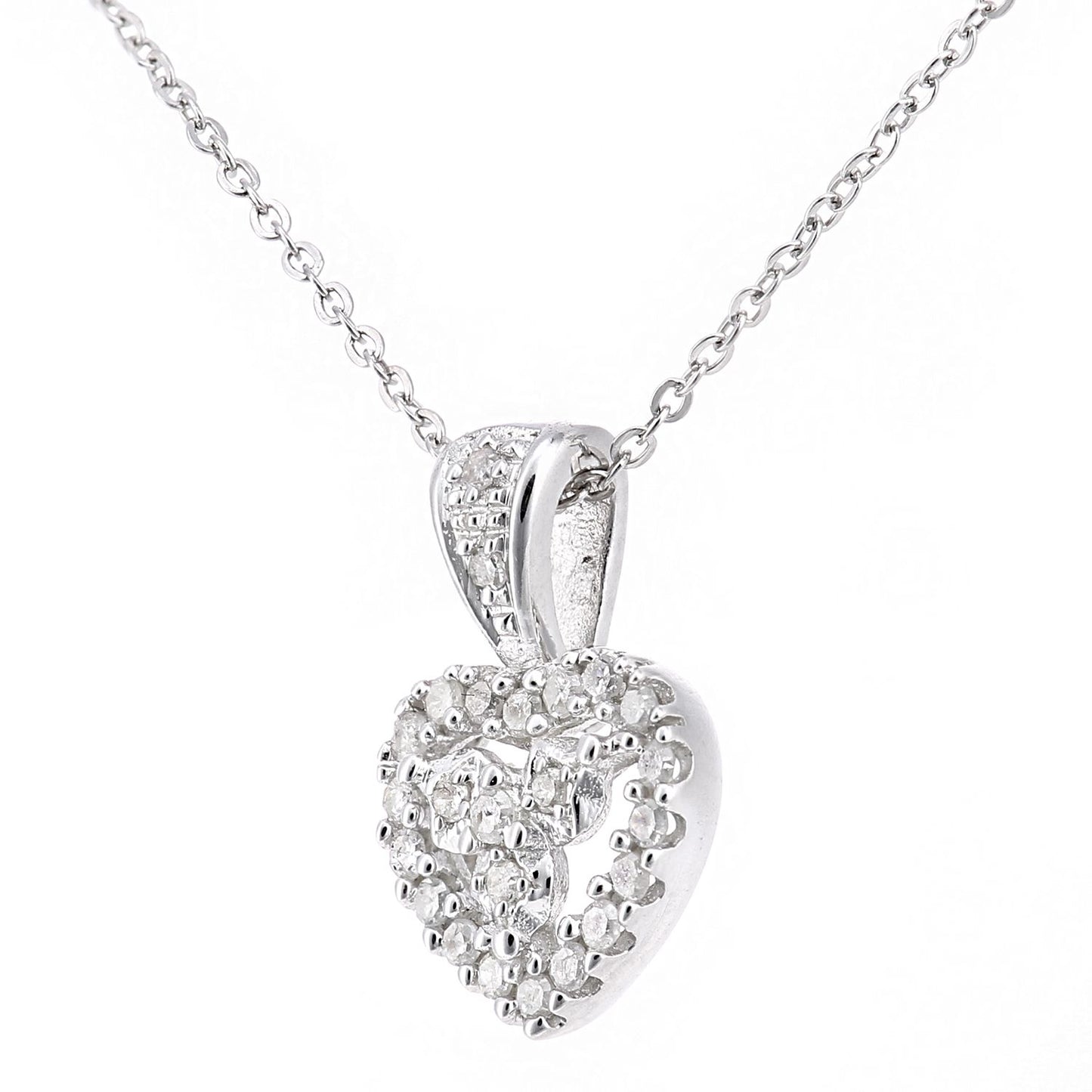 9ct White Gold  Round 12pts Diamond Heart Pendant Necklace 18 inch - PP0AXL5928W
