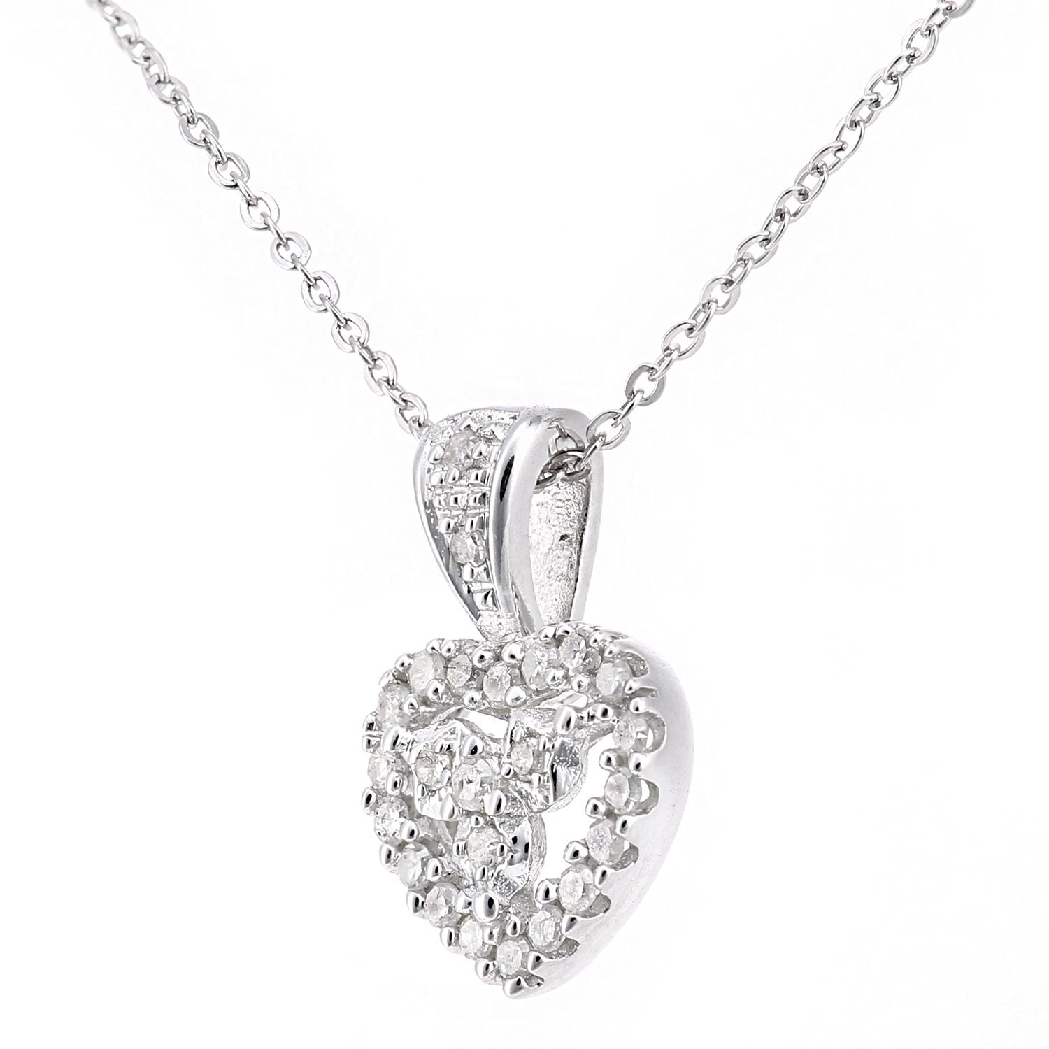 9ct White Gold  Round 12pts Diamond Heart Pendant Necklace 18 inch - PP0AXL5928W