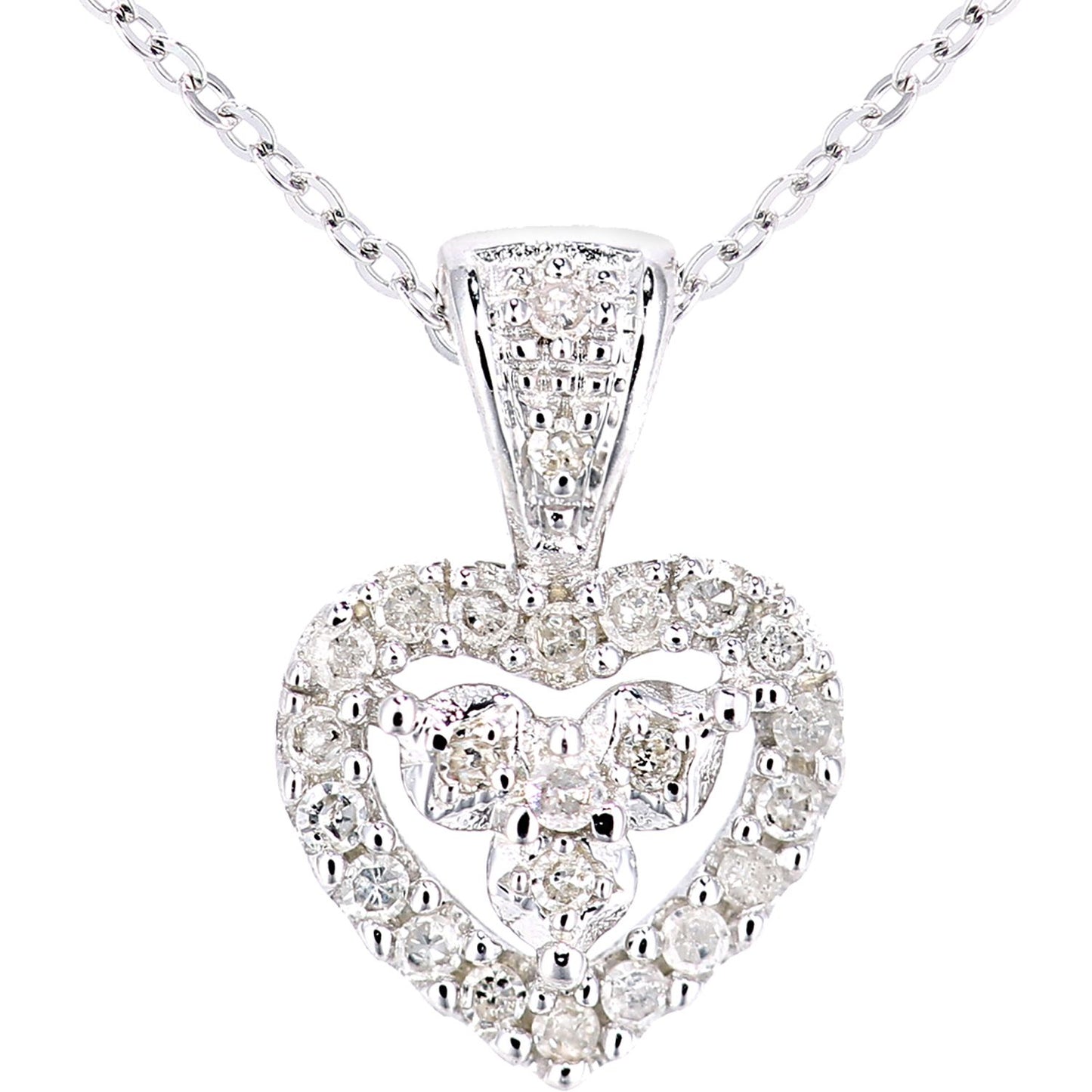 9ct White Gold  Round 12pts Diamond Heart Pendant Necklace 18 inch - PP0AXL5928W