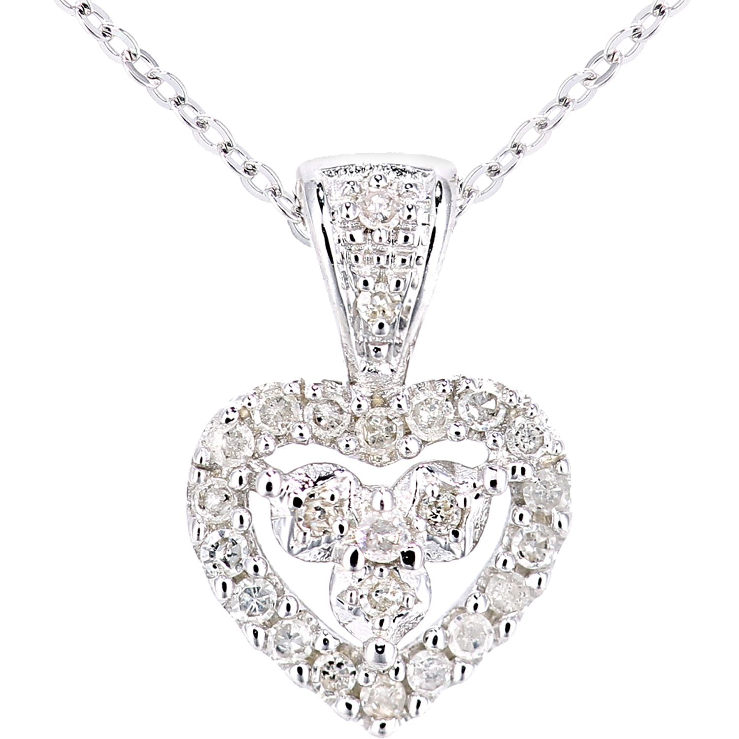 9ct White Gold  Round 12pts Diamond Heart Pendant Necklace 18 inch - PP0AXL5928W